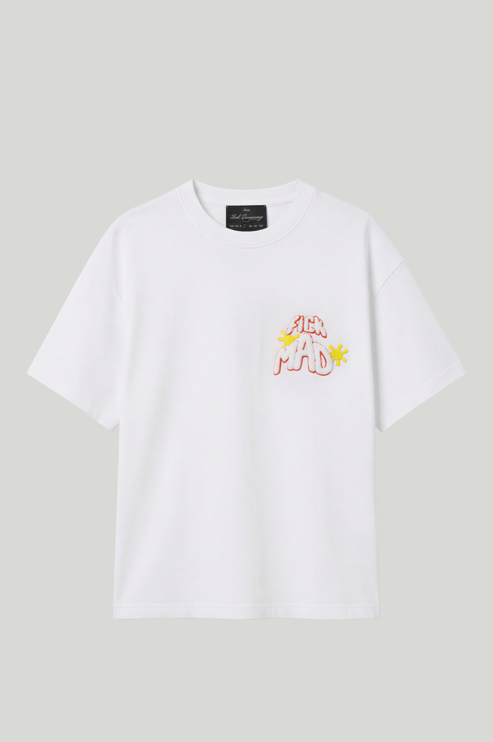 White T-Shirt Fick Embroidery Sun Mad